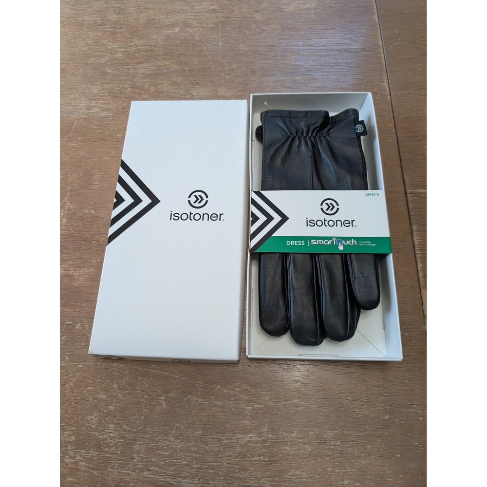 Isotoner Mens Black Leather Dress Gloves SmartTouch Touchscreen Fleece Lined NEW